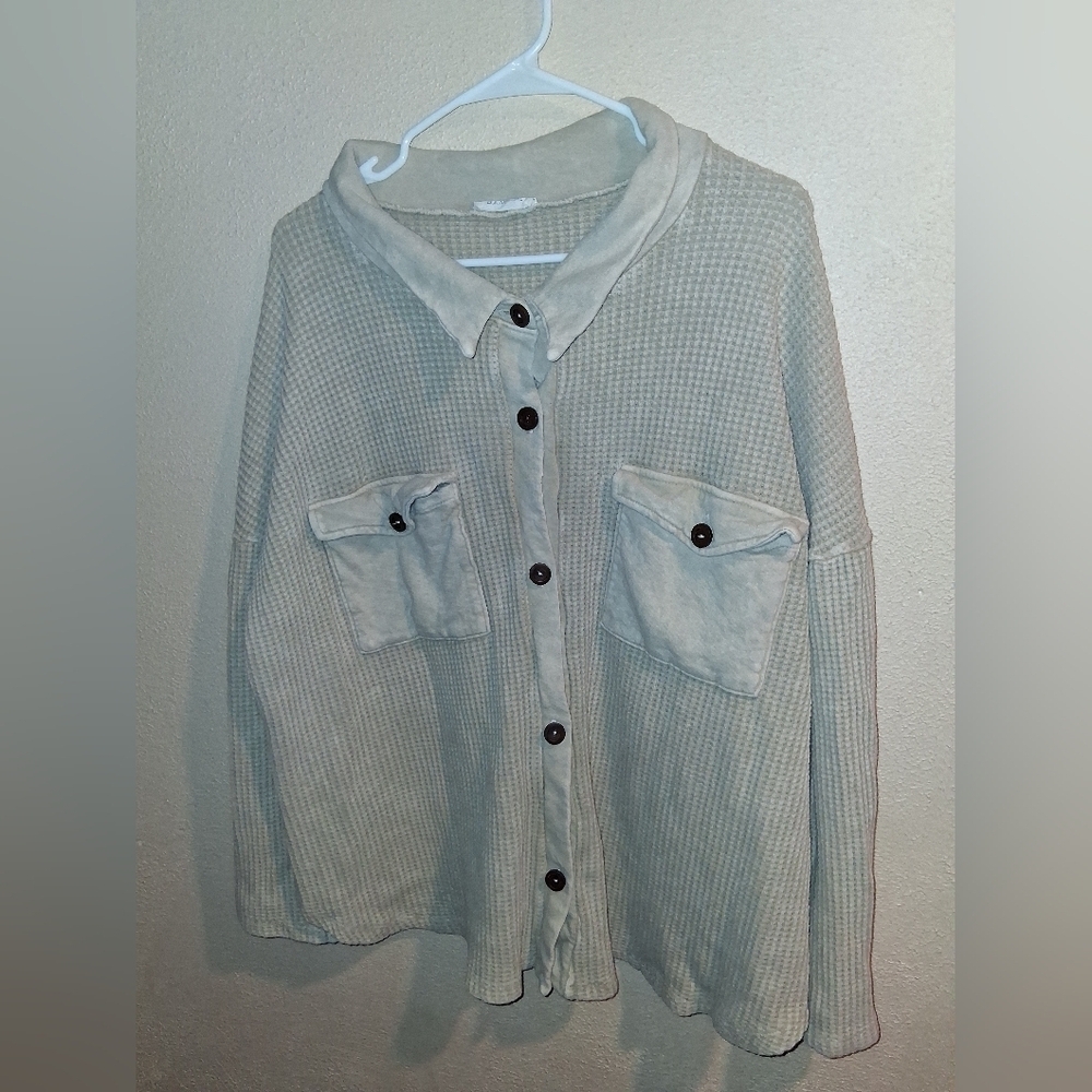 Bucket List Oversized Waffle Knit Tan Buttoned Front Shacket M